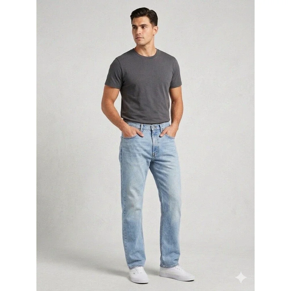Levis 505 Regular Fit Straight Leg Jeans Light Wash Blue Mens 33x32 Vintage 90s